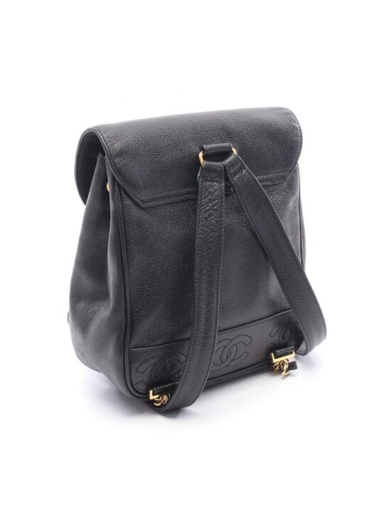 Chanel Backpack Triple CC Logo Black Leather Calf Coco